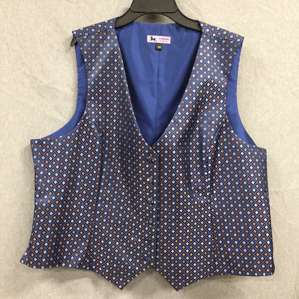 RJ Classics Sterling Collection Blue Geometric‎ Equestrian Show Vest Mens 24